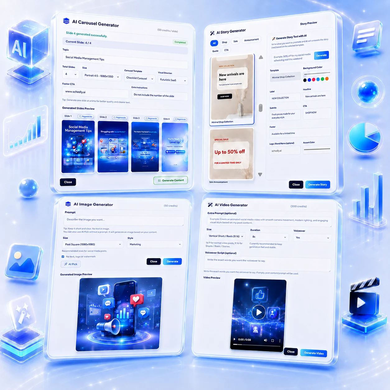 Schedly AI content generators dashboard